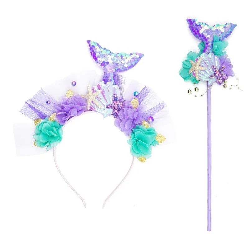 Disney Purple Mermaid Headpiece – Hair Hoop & Sequins Fairy Princess Wand Accessories for Kids Dress-Up