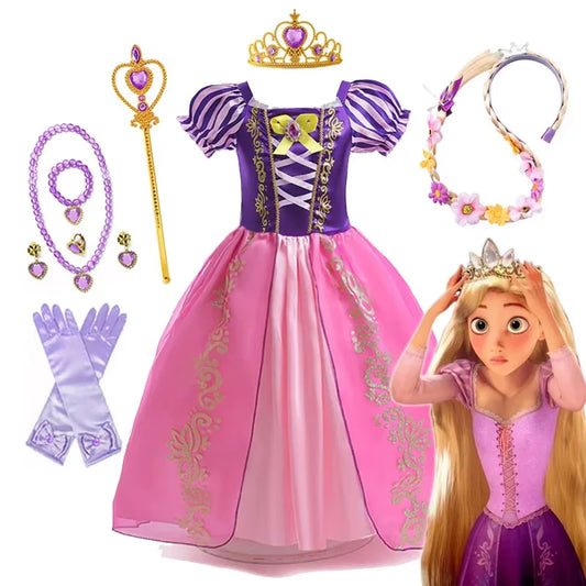 Disney Rapunzel Princess Dress – Purple Puff Sleeve A-Line Costume for Girls Halloween Birthday Party