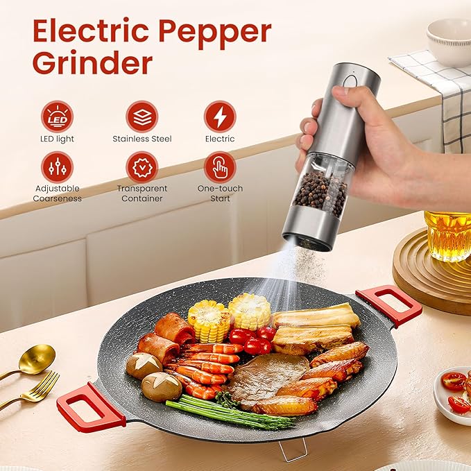 Electric Salt & Pepper Grinder Set – Rechargeable, Adjustable Coarseness, Stainless Steel with Light - Urbizia