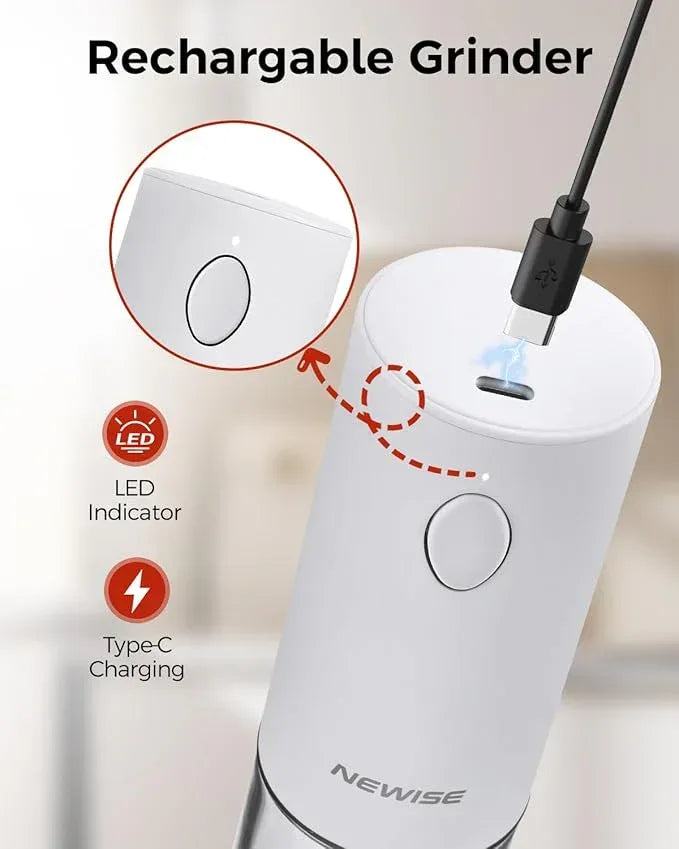 Electric Salt & Pepper Grinder Set – Rechargeable, Adjustable Coarseness, Stainless Steel with Light - Urbizia