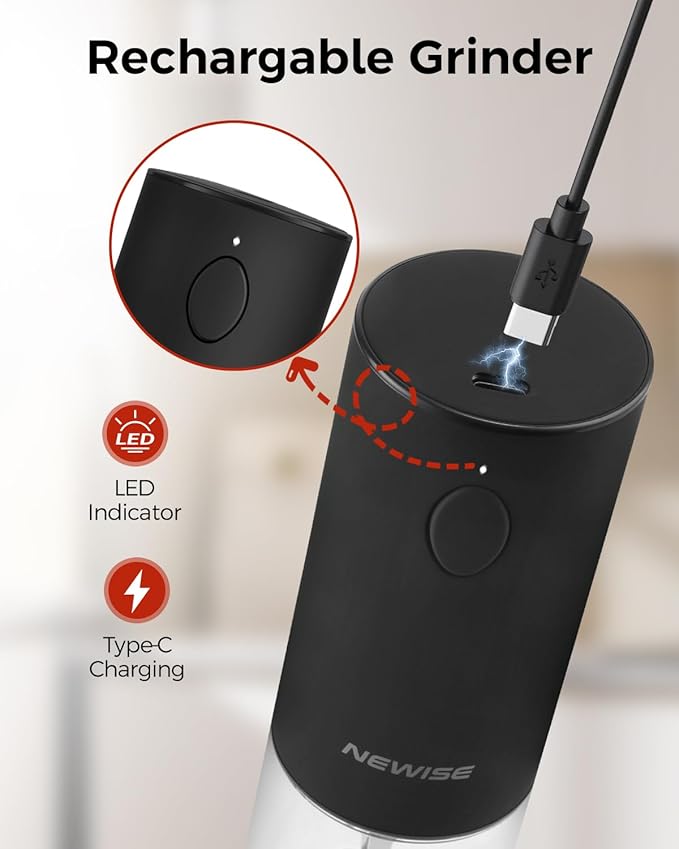 Electric Salt & Pepper Grinder Set – Rechargeable, Adjustable Coarseness, Stainless Steel with Light - Urbizia
