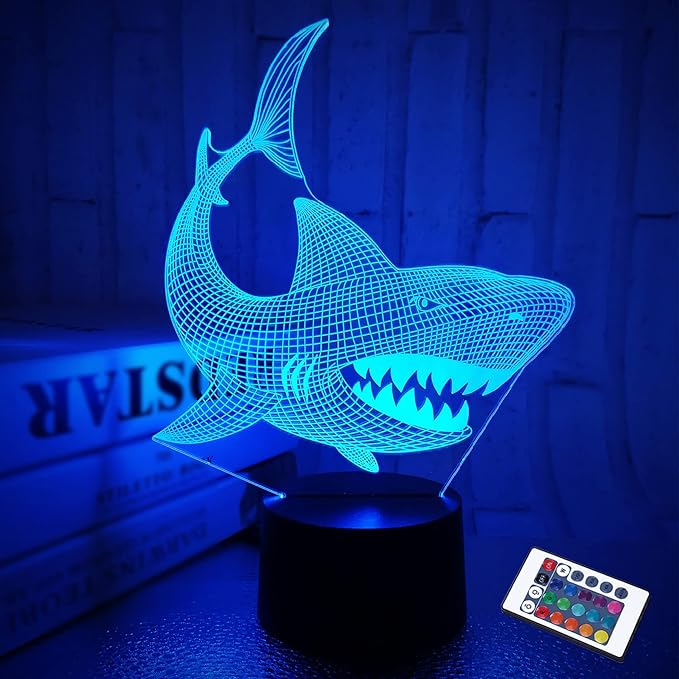 FULLOSUN Shark 3D Illusion Night Light – 16 Color LED Touch Lamp with Remote - Urbizia