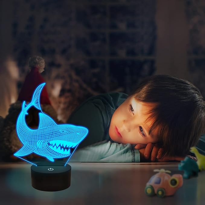 FULLOSUN Shark 3D Illusion Night Light – 16 Color LED Touch Lamp with Remote - Urbizia