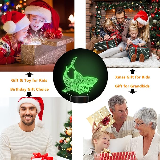 FULLOSUN Shark 3D Illusion Night Light – 16 Color LED Touch Lamp with Remote - Urbizia