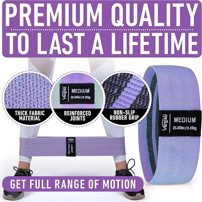 Fabric Resistance Bands Set – 4 Levels with Workout Guide - Urbizia