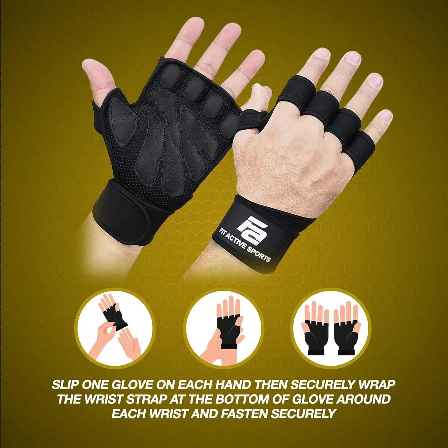 Fit Active Sports Ventilated Weight Lifting Gloves with Wrist Wraps – Men & Women - Urbizia