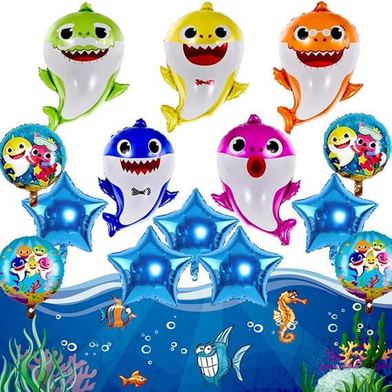 GRAME Shark Birthday Party Balloons Set – 14 Pcs Ocean Theme Decorations - Urbizia