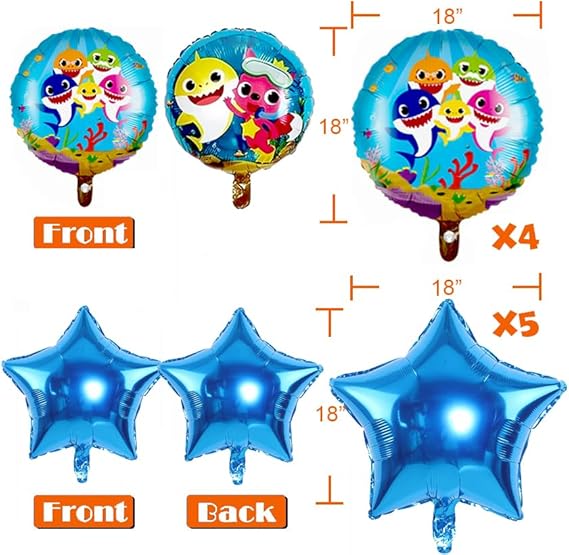 GRAME Shark Birthday Party Balloons Set – 14 Pcs Ocean Theme Decorations - Urbizia