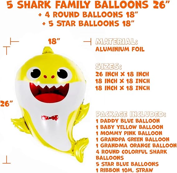 GRAME Shark Birthday Party Balloons Set – 14 Pcs Ocean Theme Decorations - Urbizia