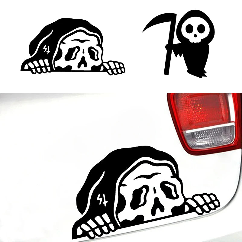 Grim Reaper Vinyl Sticker – Spooky Skeleton Peeker Decal