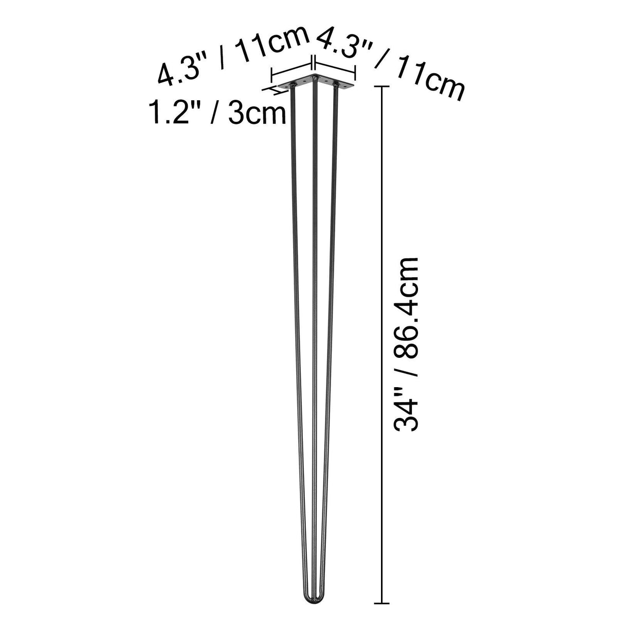 SucceBuy 4Pcs Metal Table Legs 16-40 Inch 3-Rod Hairpin Furniture Legs DIY Home Bench Dining Desk End Coffee Table Feet