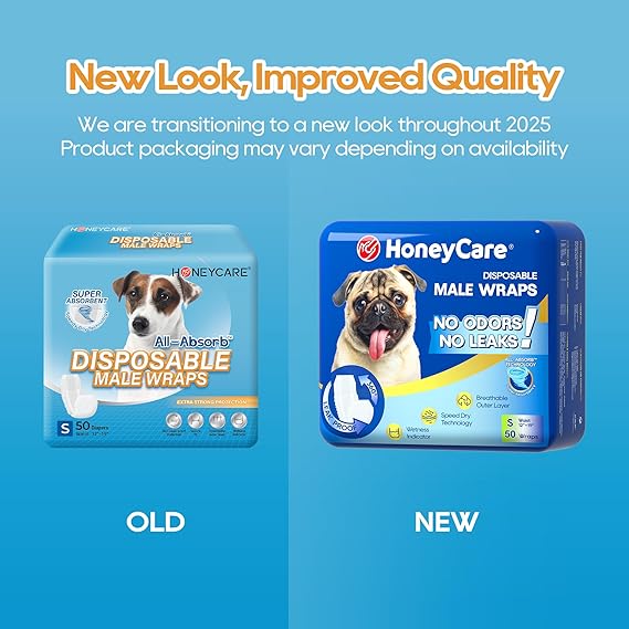 HONEY CARE All-Absorb Male Dog Wraps – Small, Disposable Leak-Proof Diapers for Male Dogs, 50 Count - Urbizia