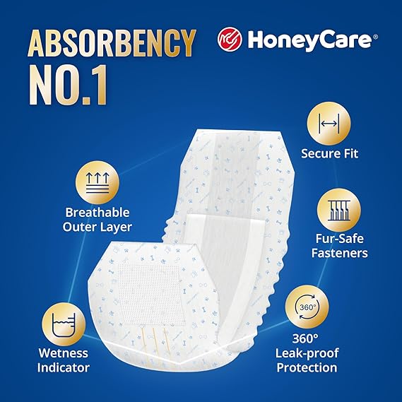 HONEY CARE All-Absorb Male Dog Wraps – Small, Disposable Leak-Proof Diapers for Male Dogs, 50 Count - Urbizia