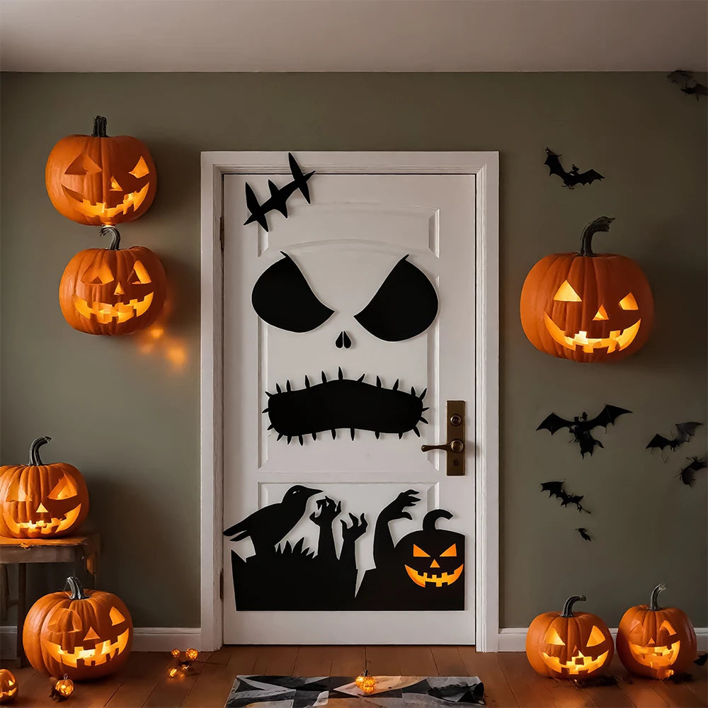 Halloween Door & Window Stickers – Skeleton Hand, Pumpkin, Ghost & Witch Hat DIY Decorations