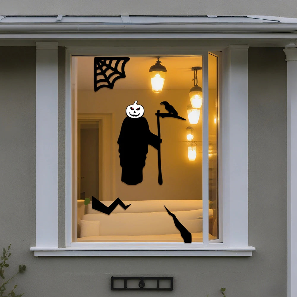 Halloween Door & Window Stickers – Skeleton Hand, Pumpkin, Ghost & Witch Hat DIY Decorations