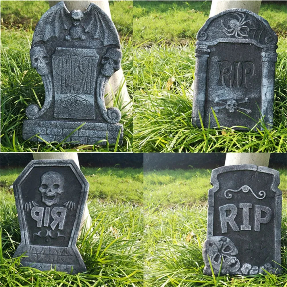 Halloween Foam Skeleton Tombstone – RIP Grave Bat Horror Props for Party & Haunted House