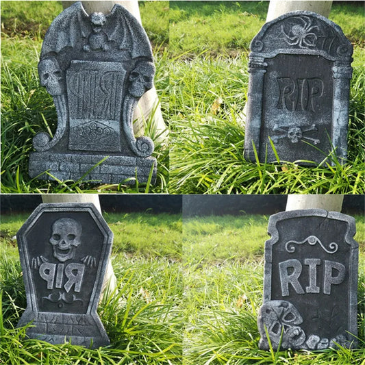 Halloween Foam Skeleton Tombstone – RIP Grave Bat Horror Props for Party & Haunted House