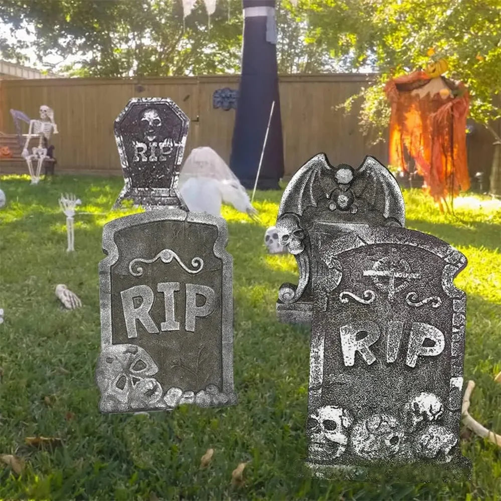 Halloween Foam Skeleton Tombstone – RIP Grave Bat Horror Props for Party & Haunted House
