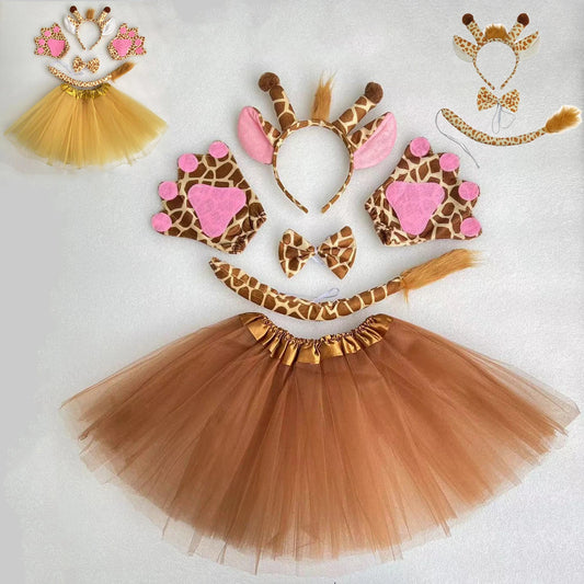 Halloween Giraffe Costume Set – Headband, Tie, Skirt & Gloves for Kids Cosplay & Party