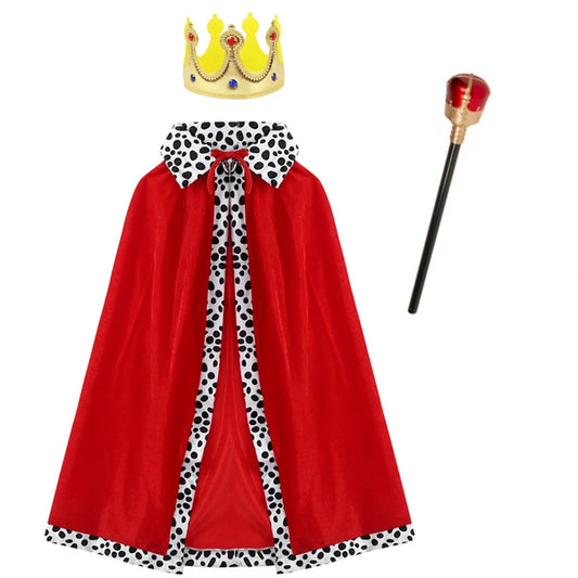 Halloween King Red Cloak Costume – Adult & Kids Prince Robe with Crown