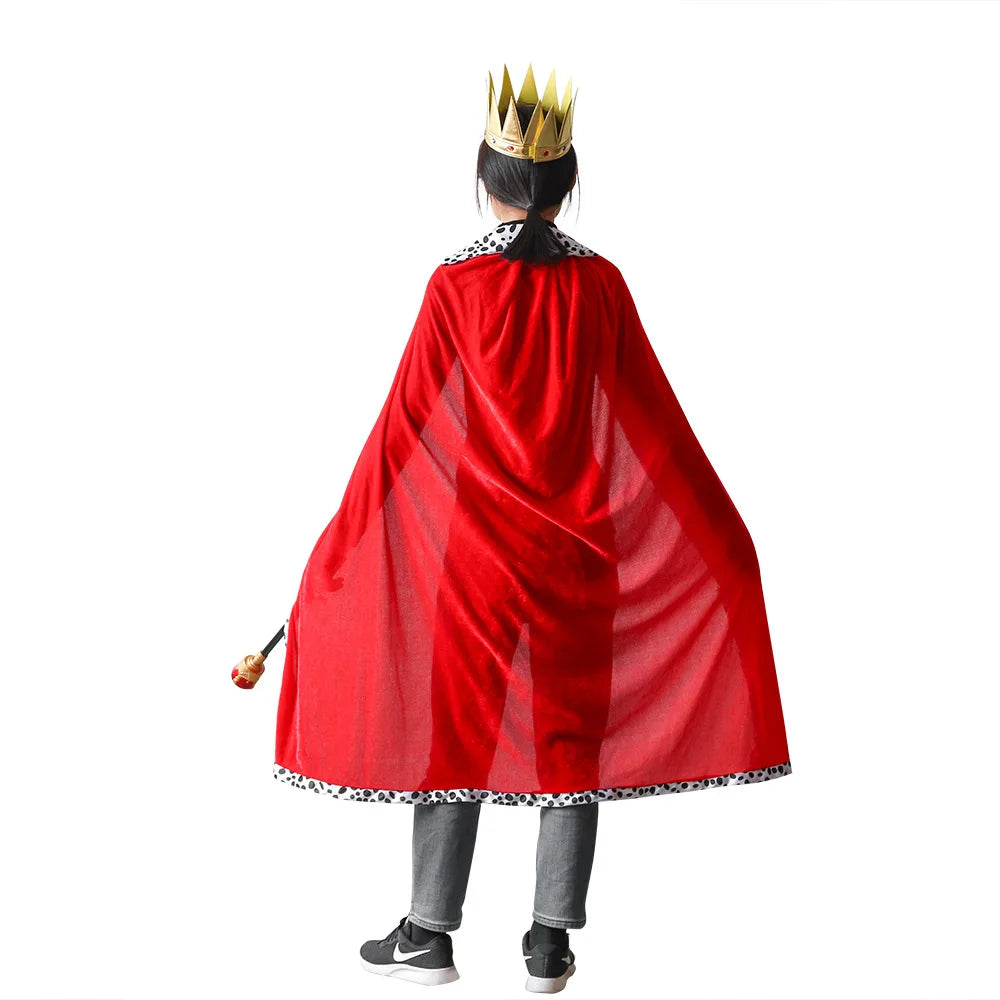 Halloween King Red Cloak Costume – Adult & Kids Prince Robe with Crown