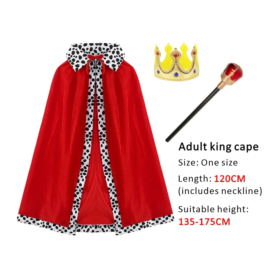 Halloween King Red Cloak Costume – Adult & Kids Prince Robe with Crown