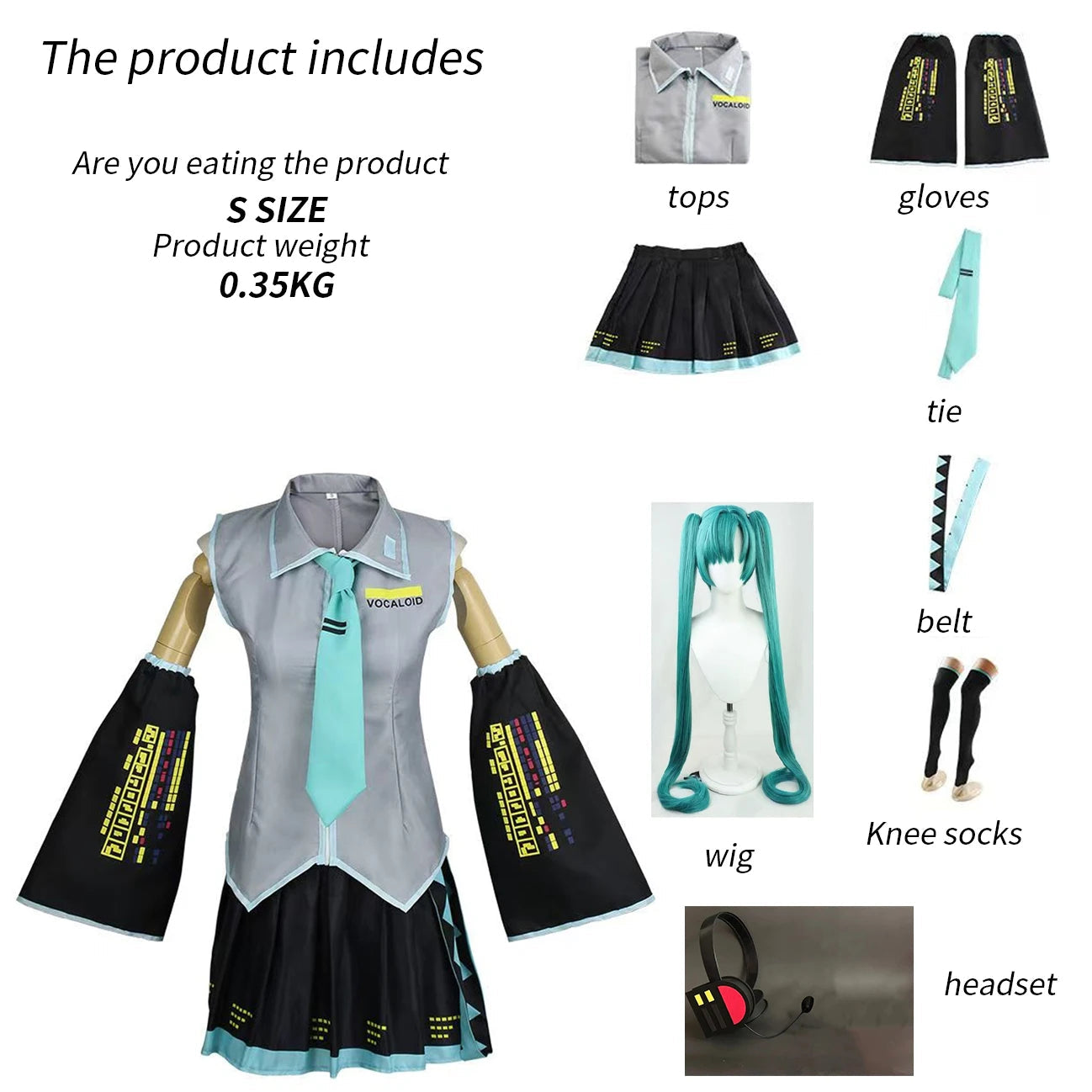 Hatsune Miku Anime Cosplay Costume – JK Skirt Uniform with Wig & Accessories for Halloween
