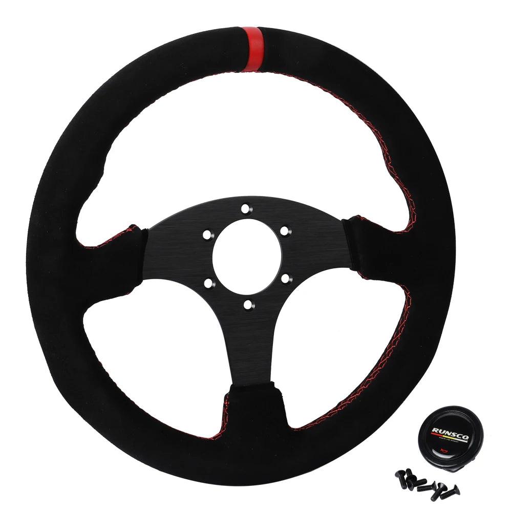 330mm Flat Steering Wheel Suede Aluminum Frame 13 Inch Drift Racing Pc Game Steering Wheel Universal