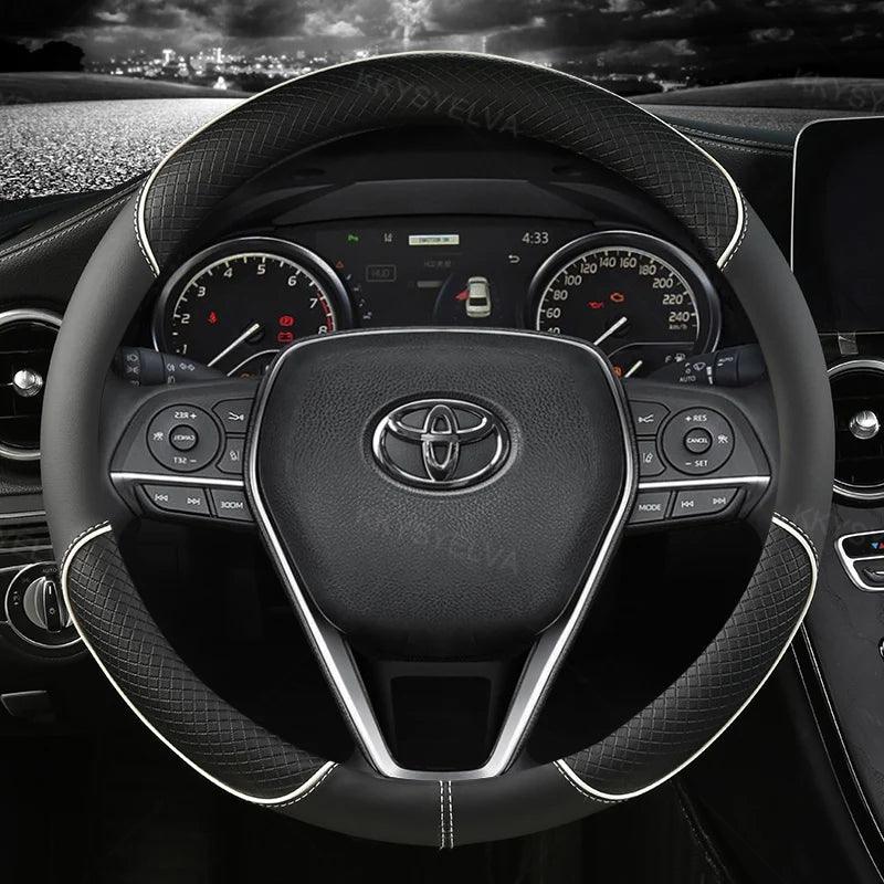 Car Steering Wheel Cover Leather 38cm For Toyota Corolla Fortuner Sequoia Auris Avensis YARIS Vios Celica 86 Rav4 4Runner C-HR
