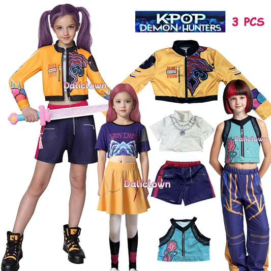 Huntrix KPop Demon Hunters Mira, Zoey & Rumi Cosplay Costume – Kids & Girls Birthday, Anime Uniform Halloween Outfit