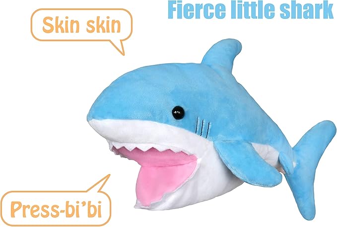 ICE KING BEAR Blue Plush Shark Hand Puppet – 14" Stuffed Animal Toy - Urbizia