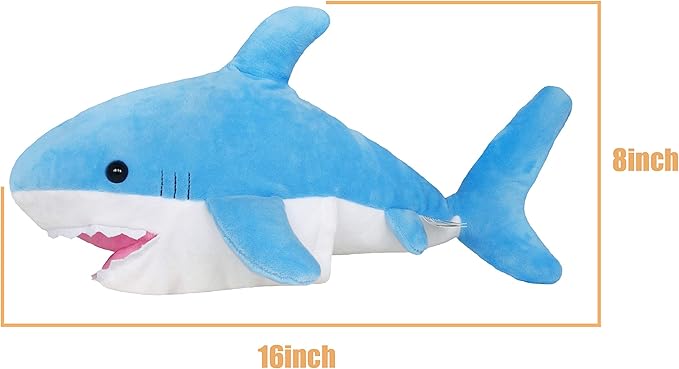 ICE KING BEAR Blue Plush Shark Hand Puppet – 14" Stuffed Animal Toy - Urbizia