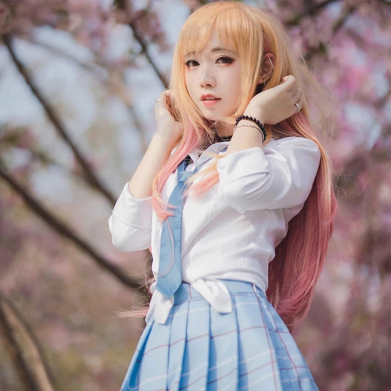 Kitagawa Marin Cosplay Costume – My Dress Up Darling Anime Outfit with School Uniform, Wig & Earrings for Girls