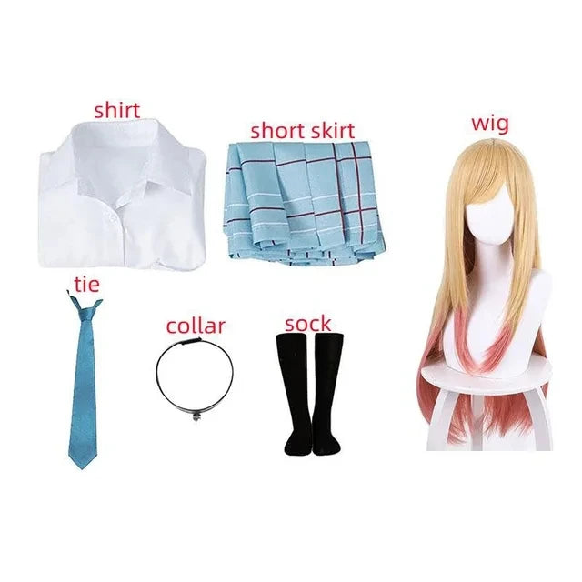 Kitagawa Marin Cosplay Costume – My Dress Up Darling Anime Outfit with School Uniform, Wig & Earrings for Girls