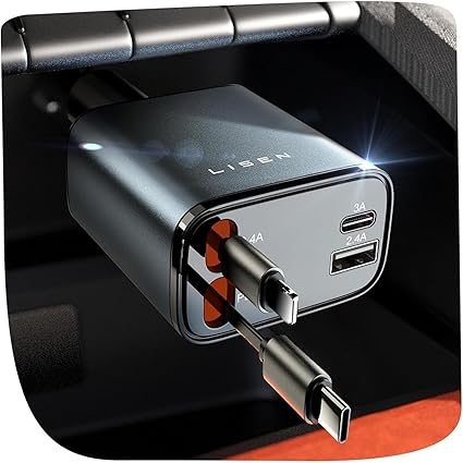 LISEN Retractable Car Charger – 69W Fast USB-C Adapter for iPhone & Travel - Urbizia
