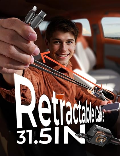 LISEN Retractable Car Charger – 69W Fast USB-C Adapter for iPhone & Travel - Urbizia