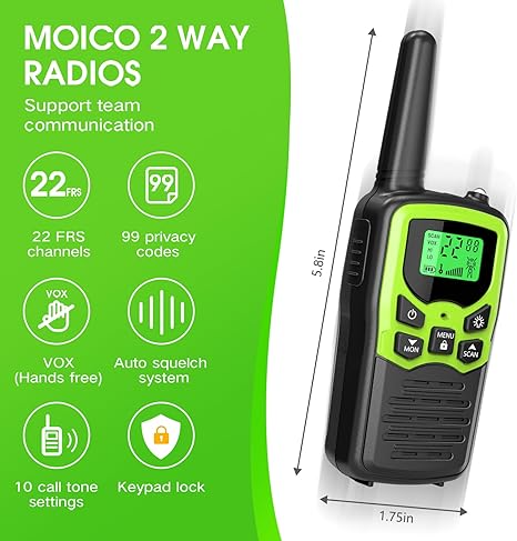 MOICO Long Range Walkie Talkies (2 Pack)
