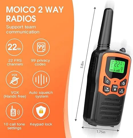 MOICO Long Range Walkie Talkies (2 Pack)
