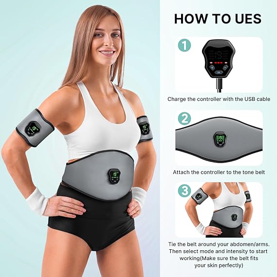 NEWPINE Fitness Belt – Powered Muscle Stimulator for Home Workout (Grey) - Urbizia