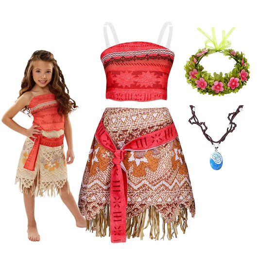 Ocean Adventure Moana Costume – Two Pieces Polynesian Style Vaiana Princess Dress Up for Girls Halloween