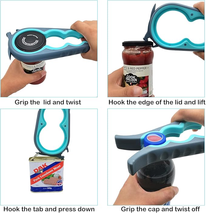 Otstar Jar, Bottle & Can Opener – Multi-Function Lid Opener for Weak Hands & Seniors - Urbizia