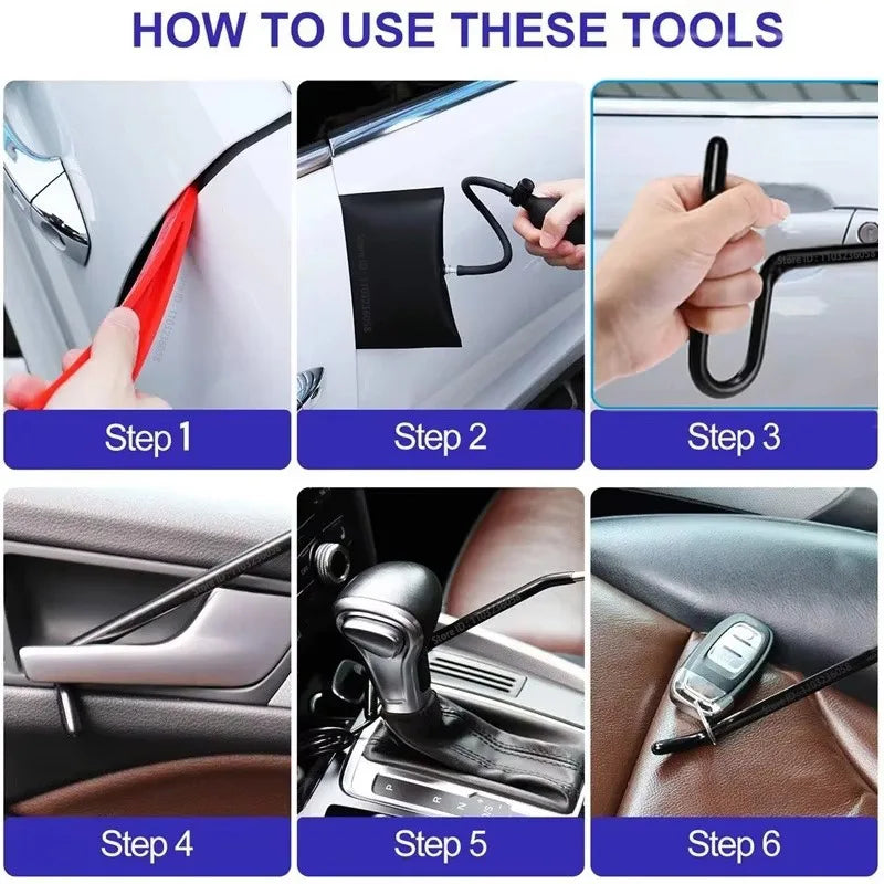 PWS Auto Tool Kit – Door Open Grabber Lockout Lock Pick Set with Air Wedge Bag Pump