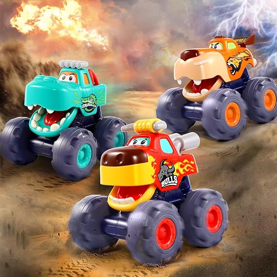 Pull Back Monster Truck Cars – Toddler Toy Vehicles for Boys Ages 1–3 - Urbizia