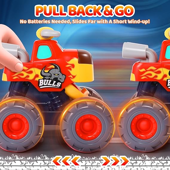 Pull Back Monster Truck Cars – Toddler Toy Vehicles for Boys Ages 1–3 - Urbizia