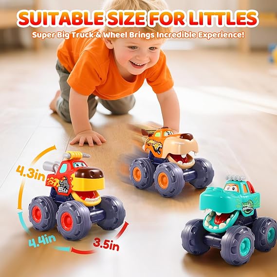 Pull Back Monster Truck Cars – Toddler Toy Vehicles for Boys Ages 1–3 - Urbizia