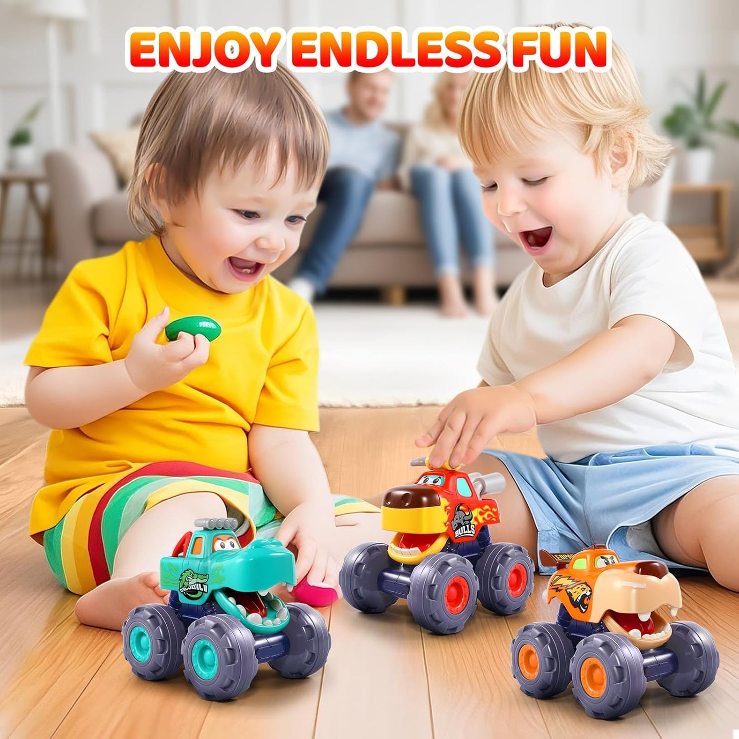 Pull Back Monster Truck Cars – Toddler Toy Vehicles for Boys Ages 1–3 - Urbizia