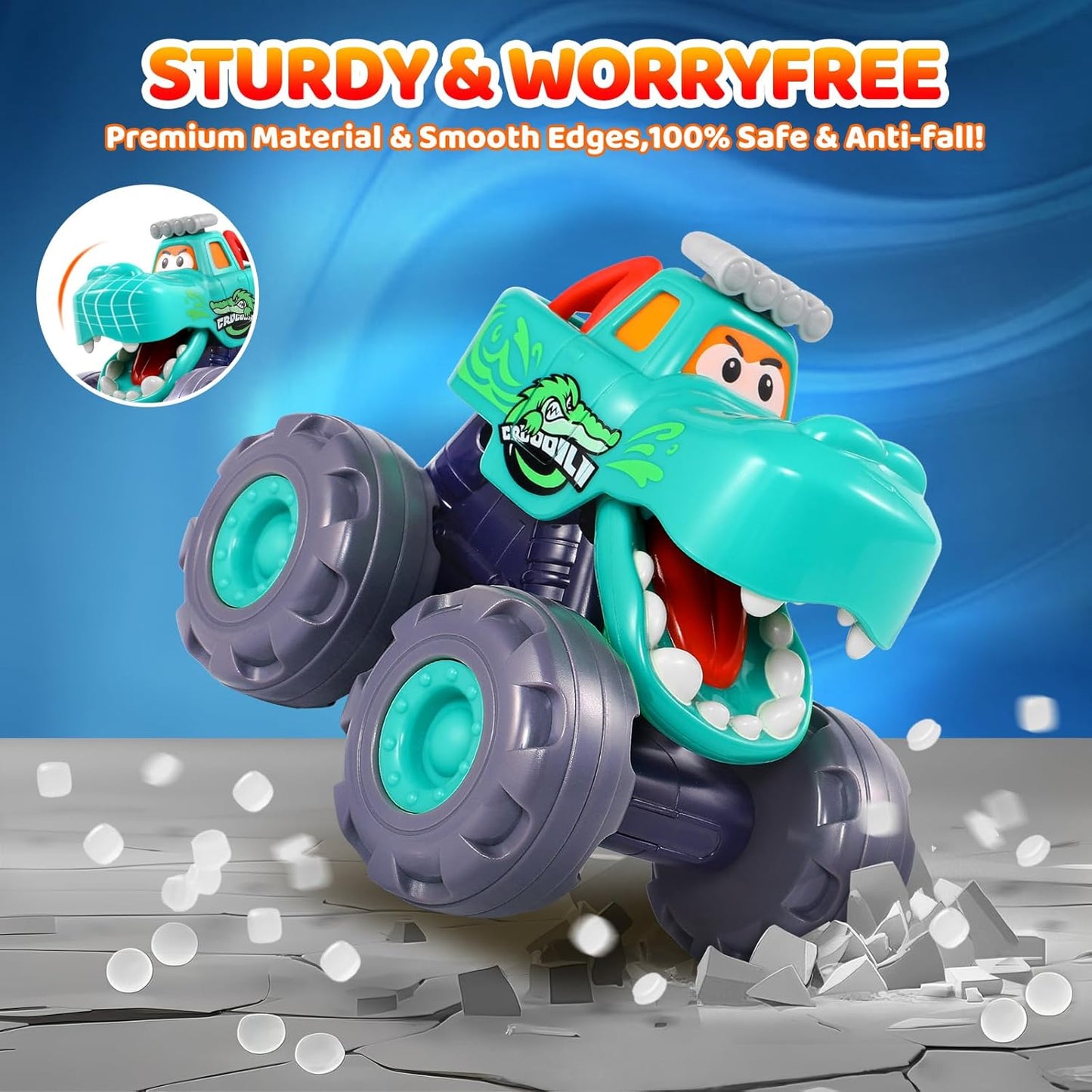 Pull Back Monster Truck Cars – Toddler Toy Vehicles for Boys Ages 1–3 - Urbizia