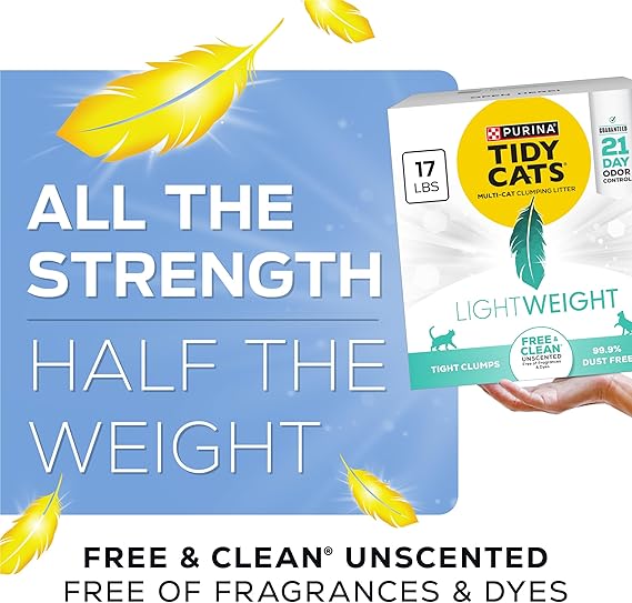 Purina Tidy Cats Lightweight Free & Clean Unscented Clumping Cat Litter – Multi-Cat, 99.9% Dust-Free, 17 lb Box - Urbizia