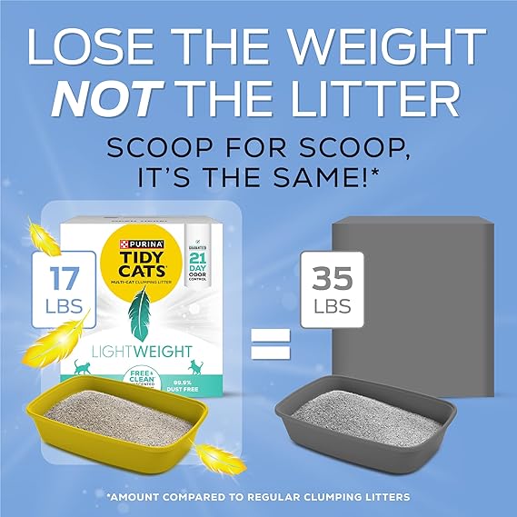 Purina Tidy Cats Lightweight Free & Clean Unscented Clumping Cat Litter – Multi-Cat, 99.9% Dust-Free, 17 lb Box - Urbizia