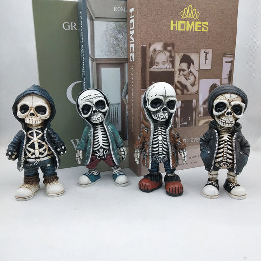 Resin Skeleton Figurine – Miniature Skull Statue Halloween Decoration